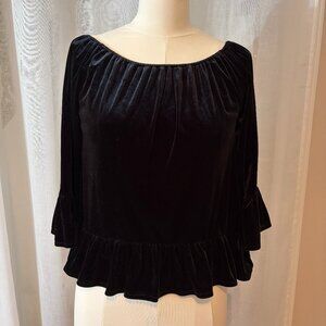 Black velvet peplum top, XS, Unbranded